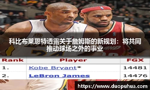 科比布莱恩特透露关于詹姆斯的新规划：将共同推动球场之外的事业